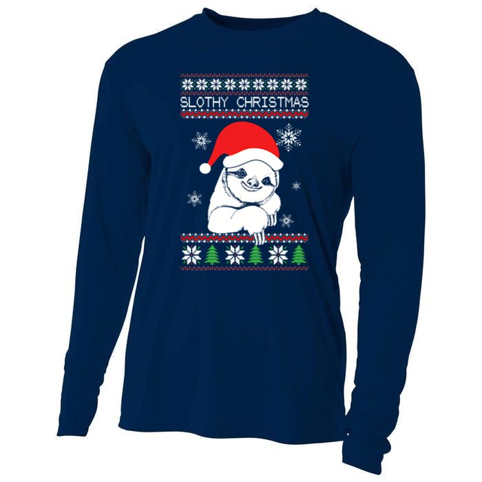 Slothy Christmas Merry Santa Hat Cooling Performance Long Sleeve Crew