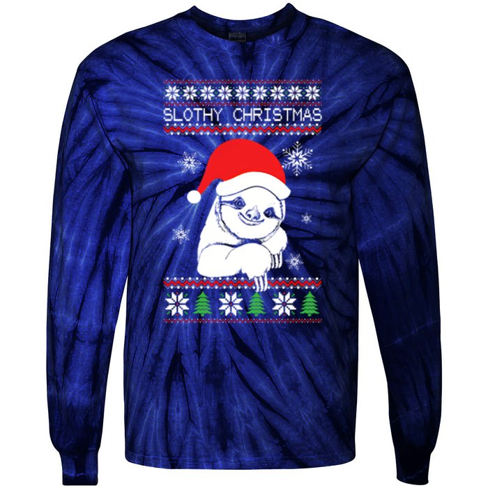 Slothy Christmas Merry Santa Hat Tie-Dye Long Sleeve Shirt