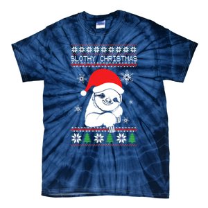 Slothy Christmas Merry Santa Hat Tie-Dye T-Shirt