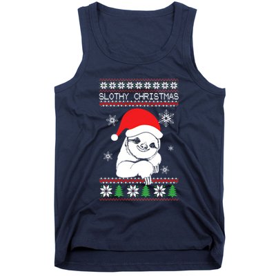 Slothy Christmas Merry Santa Hat Tank Top