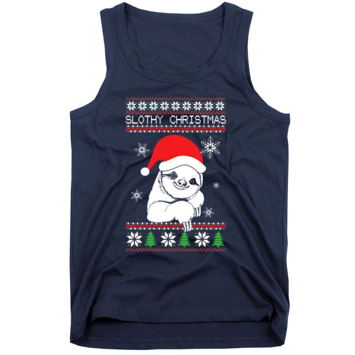 Slothy Christmas Merry Santa Hat Tank Top