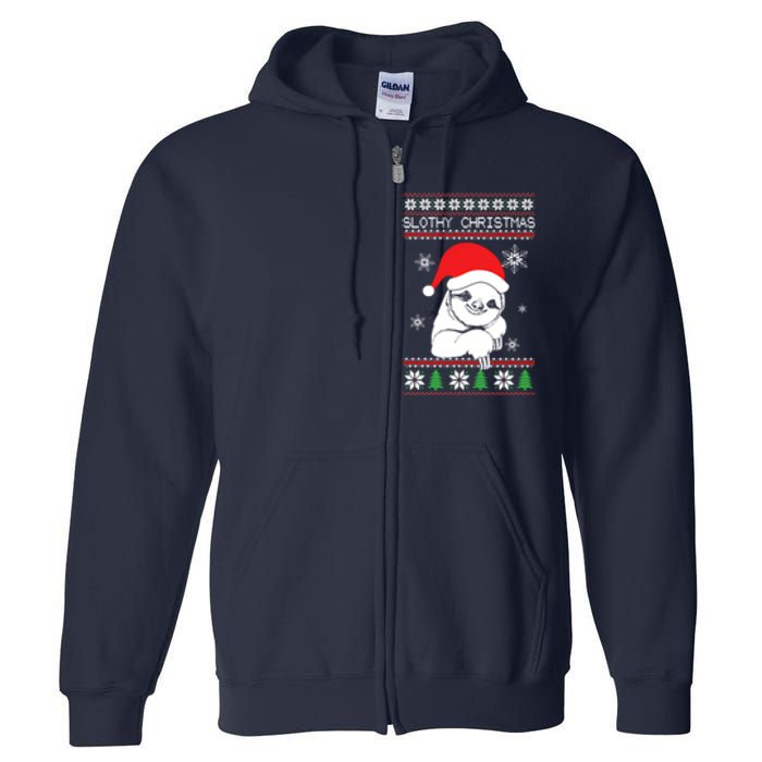 Slothy Christmas Merry Santa Hat Full Zip Hoodie