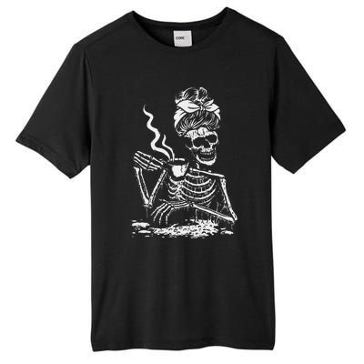 Skeleton Coffee Messy Bun Front Design Funny Tall Fusion ChromaSoft Performance T-Shirt