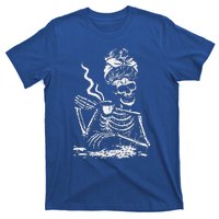 Skeleton Coffee Messy Bun Front Design Funny T-Shirt