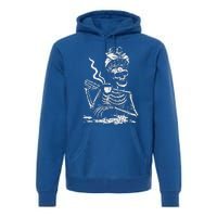 Skeleton Coffee Messy Bun Front Design Funny Premium Hoodie