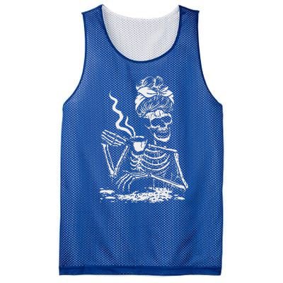 Skeleton Coffee Messy Bun Front Design Funny Mesh Reversible Basketball Jersey Tank