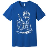 Skeleton Coffee Messy Bun Front Design Funny Premium T-Shirt