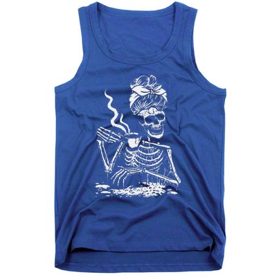 Skeleton Coffee Messy Bun Front Design Funny Tank Top