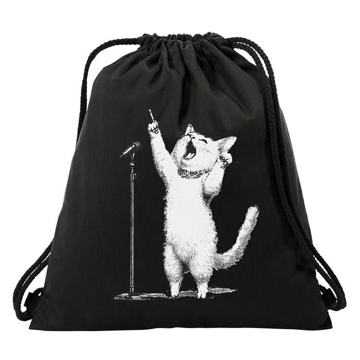 Singing Cat Microphone Enthusiast Drawstring Bag