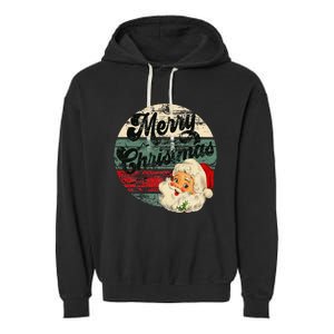 Santa Claus Merry Christmas Face Old Fashioned Garment-Dyed Fleece Hoodie