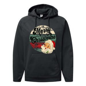 Santa Claus Merry Christmas Face Old Fashioned Performance Fleece Hoodie