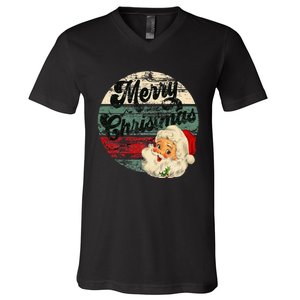 Santa Claus Merry Christmas Face Old Fashioned V-Neck T-Shirt