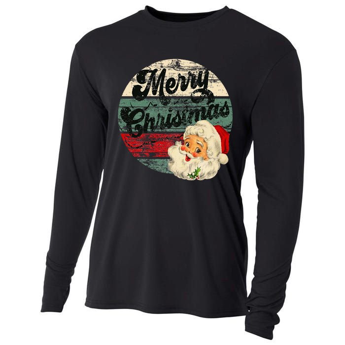 Santa Claus Merry Christmas Face Old Fashioned Cooling Performance Long Sleeve Crew