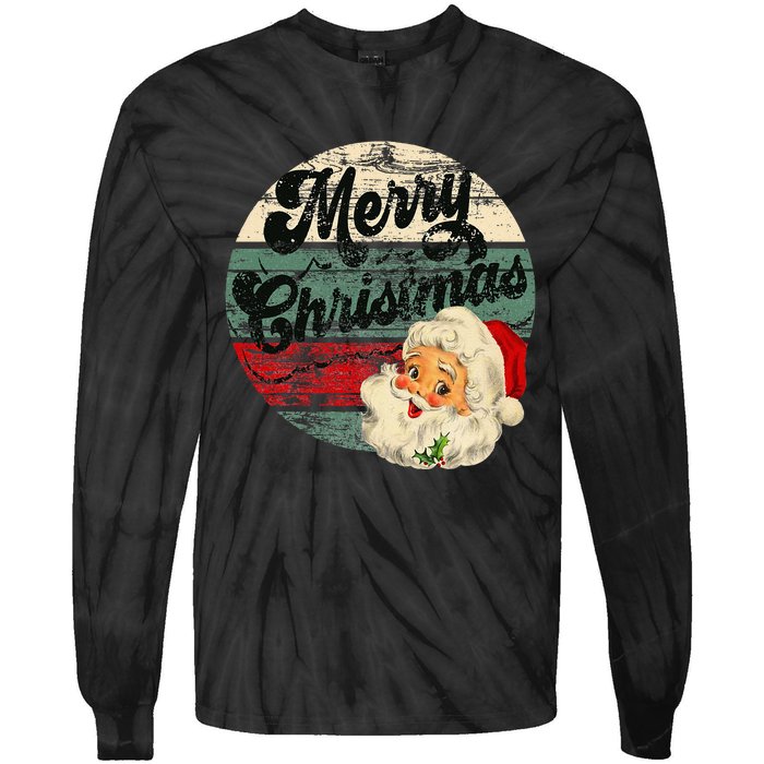 Santa Claus Merry Christmas Face Old Fashioned Tie-Dye Long Sleeve Shirt