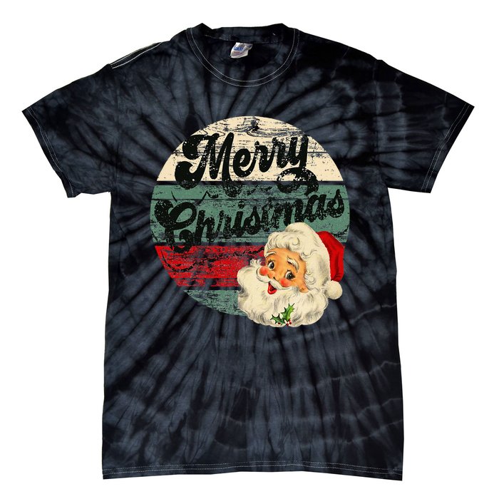 Santa Claus Merry Christmas Face Old Fashioned Tie-Dye T-Shirt