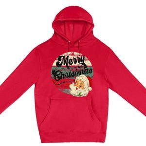 Santa Claus Merry Christmas Face Old Fashioned Premium Pullover Hoodie