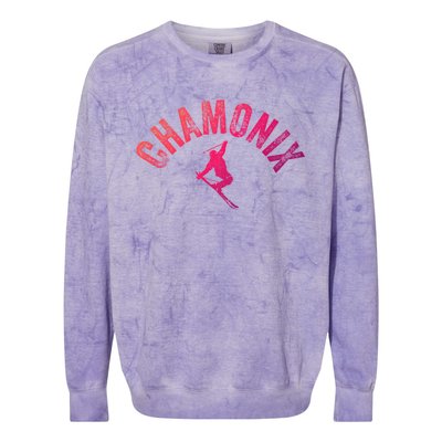 Ski Chamonix Mont Blanc Skier France Vintage Skiing Europe Cool Gift Colorblast Crewneck Sweatshirt