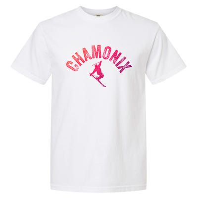 Ski Chamonix Mont Blanc Skier France Vintage Skiing Europe Cool Gift Garment-Dyed Heavyweight T-Shirt