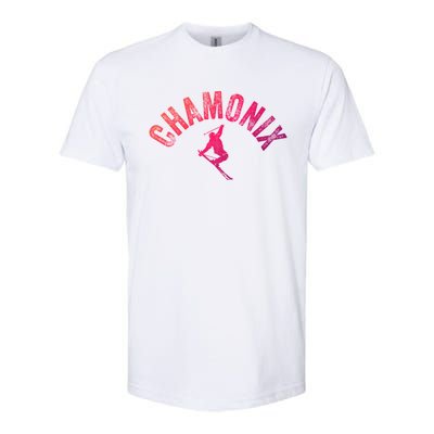 Ski Chamonix Mont Blanc Skier France Vintage Skiing Europe Cool Gift Softstyle CVC T-Shirt