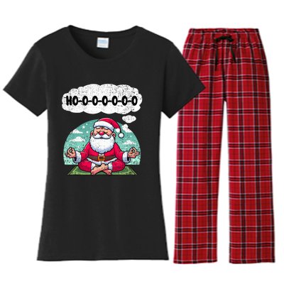 Santa Claus Meditating Christmas Yoga Lover Xmas Holiday Tank Top Women's Flannel Pajama Set