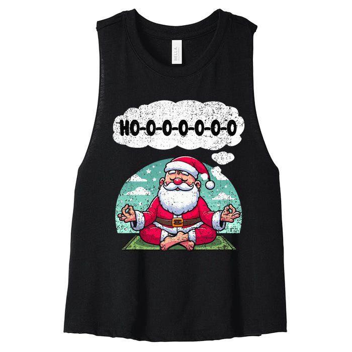 Santa Claus Meditating Christmas Yoga Lover Xmas Holiday Tank Top Women's Racerback Cropped Tank