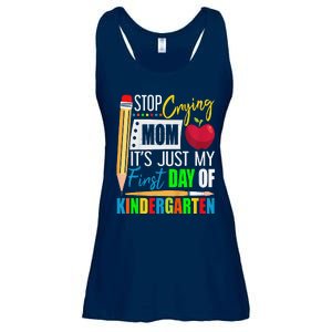 Stop Crying Mom ItS Just My First Day Of Kindergarten Ladies Essential Flowy Tank