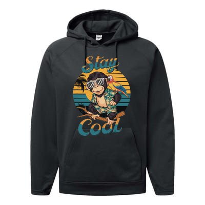 Stay Cool Monkey With Parrot Friend Jungle Time Fun Performance Fleece Hoodie