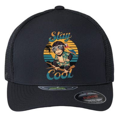 Stay Cool Monkey With Parrot Friend Jungle Time Fun Flexfit Unipanel Trucker Cap