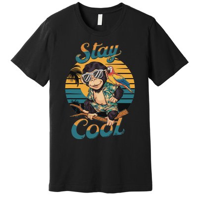 Stay Cool Monkey With Parrot Friend Jungle Time Fun Premium T-Shirt