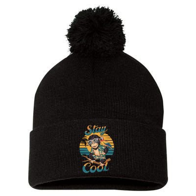 Stay Cool Monkey With Parrot Friend Jungle Time Fun Pom Pom 12in Knit Beanie