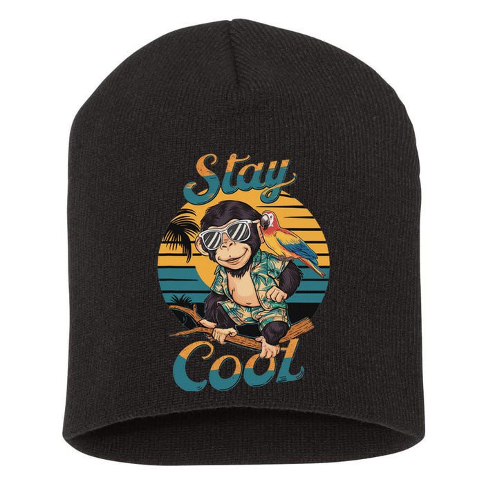 Stay Cool Monkey With Parrot Friend Jungle Time Fun Short Acrylic Beanie