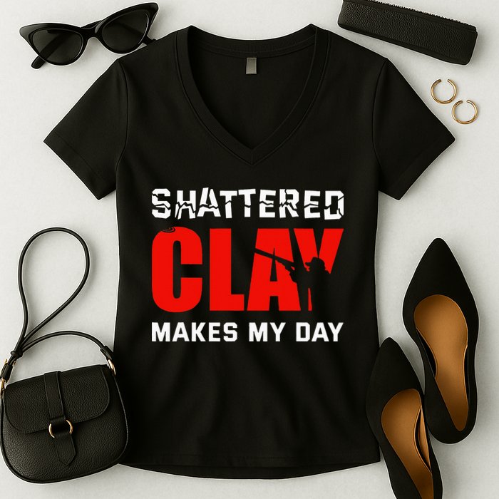 Shattered Clay Makes My Day Trap Skeet Shooting Clay Pigeon Women's V-Neck T-Shirt