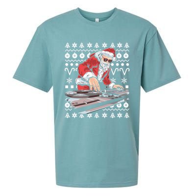 Santa Claus Music Dj Tacky Christmas Ugly Xmas Gift Sueded Cloud Jersey T-Shirt