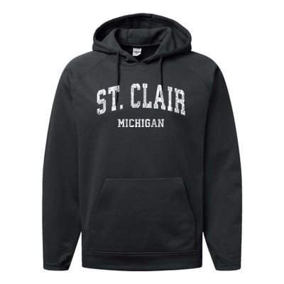 St. Clair Michigan Mi Vintage Varsity Sports Performance Fleece Hoodie