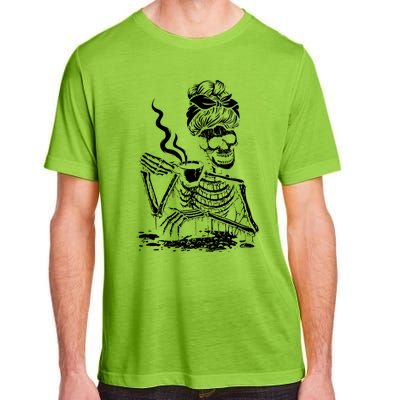 Skeleton Coffee Messy Bun Cool Gift Front Design Gift Adult ChromaSoft Performance T-Shirt