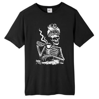 Skeleton Coffee Messy Bun Cool Gift Front Design Gift Tall Fusion ChromaSoft Performance T-Shirt