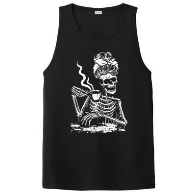 Skeleton Coffee Messy Bun Cool Gift Front Design Gift PosiCharge Competitor Tank