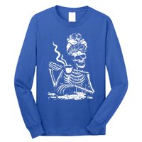 Skeleton Coffee Messy Bun Cool Gift Front Design Gift Long Sleeve Shirt