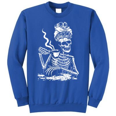 Skeleton Coffee Messy Bun Cool Gift Front Design Gift Sweatshirt