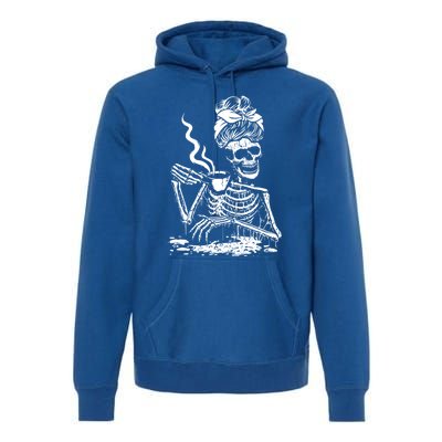 Skeleton Coffee Messy Bun Cool Gift Front Design Gift Premium Hoodie