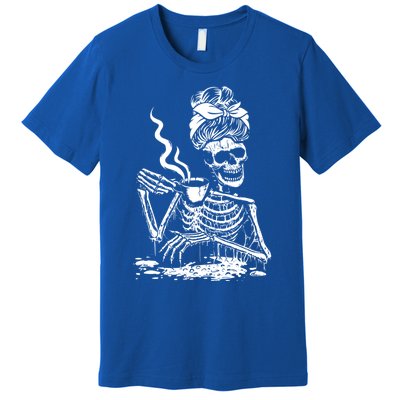 Skeleton Coffee Messy Bun Cool Gift Front Design Gift Premium T-Shirt