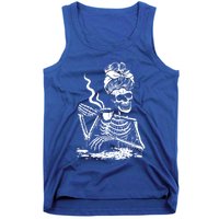 Skeleton Coffee Messy Bun Cool Gift Front Design Gift Tank Top