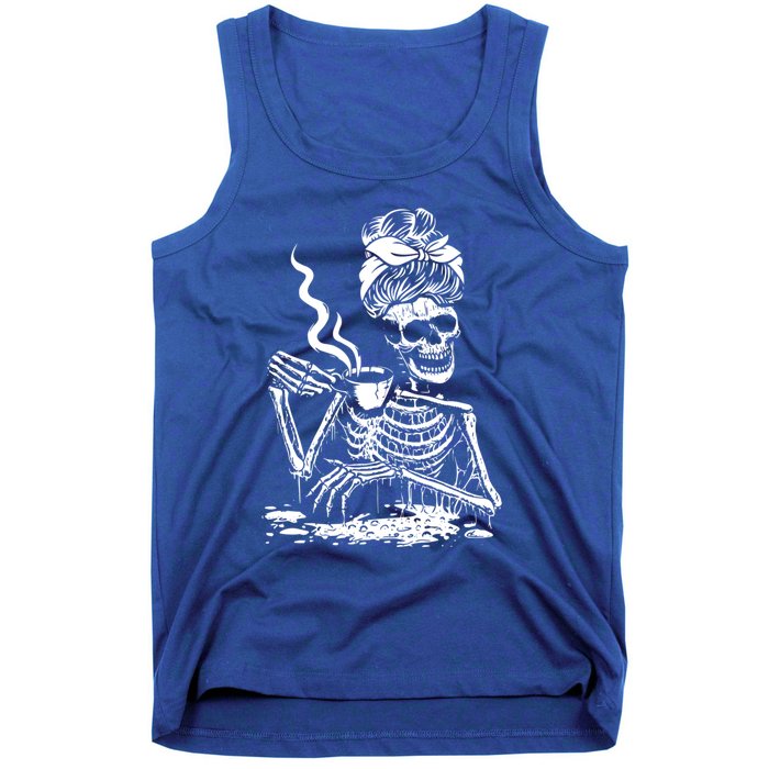 Skeleton Coffee Messy Bun Cool Gift Front Design Gift Tank Top