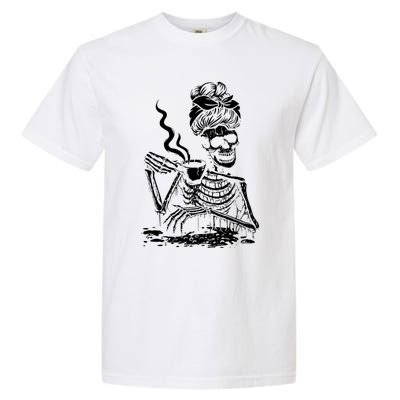 Skeleton Coffee Messy Bun Cool Gift Front Design Gift Garment-Dyed Heavyweight T-Shirt