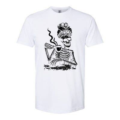 Skeleton Coffee Messy Bun Cool Gift Front Design Gift Softstyle® CVC T-Shirt