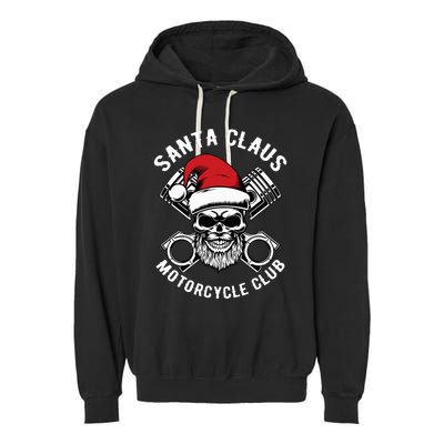 Santa Claus Motorcycle Club Christmas Pajama Cool Xmas Biker Garment-Dyed Fleece Hoodie