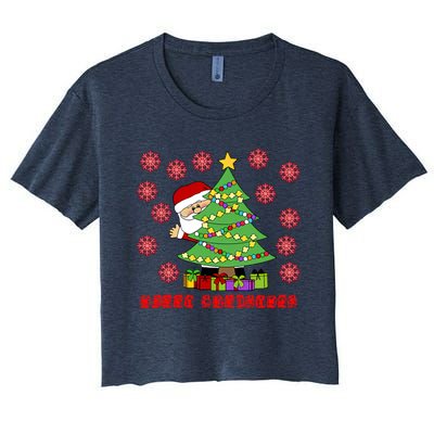 Santa Claus Merry Christmas Tree Women's Crop Top Tee