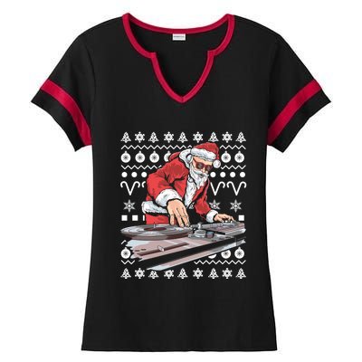 Santa Claus Music Dj Ugly Christmas Tacky Xmas Design Cute Gift Ladies Halftime Notch Neck Tee