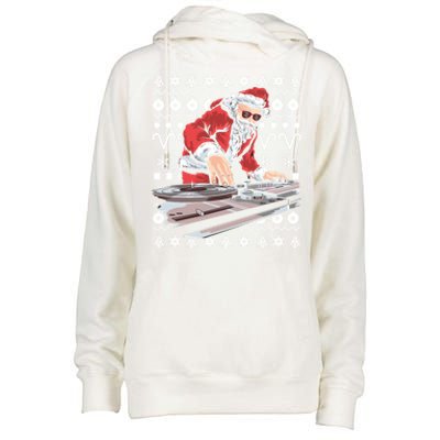 Santa Claus Music Dj Ugly Christmas Tacky Xmas Design Cute Gift Womens Funnel Neck Pullover Hood