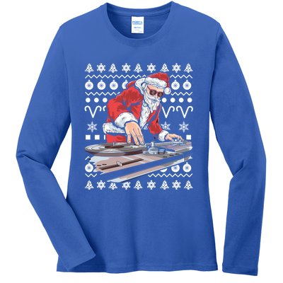 Santa Claus Music Dj Ugly Christmas Tacky Xmas Design Cute Gift Ladies Long Sleeve Shirt